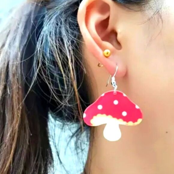 MUSHROOM cute whimsical novelty fun boho earrings - Picture 2 of 6